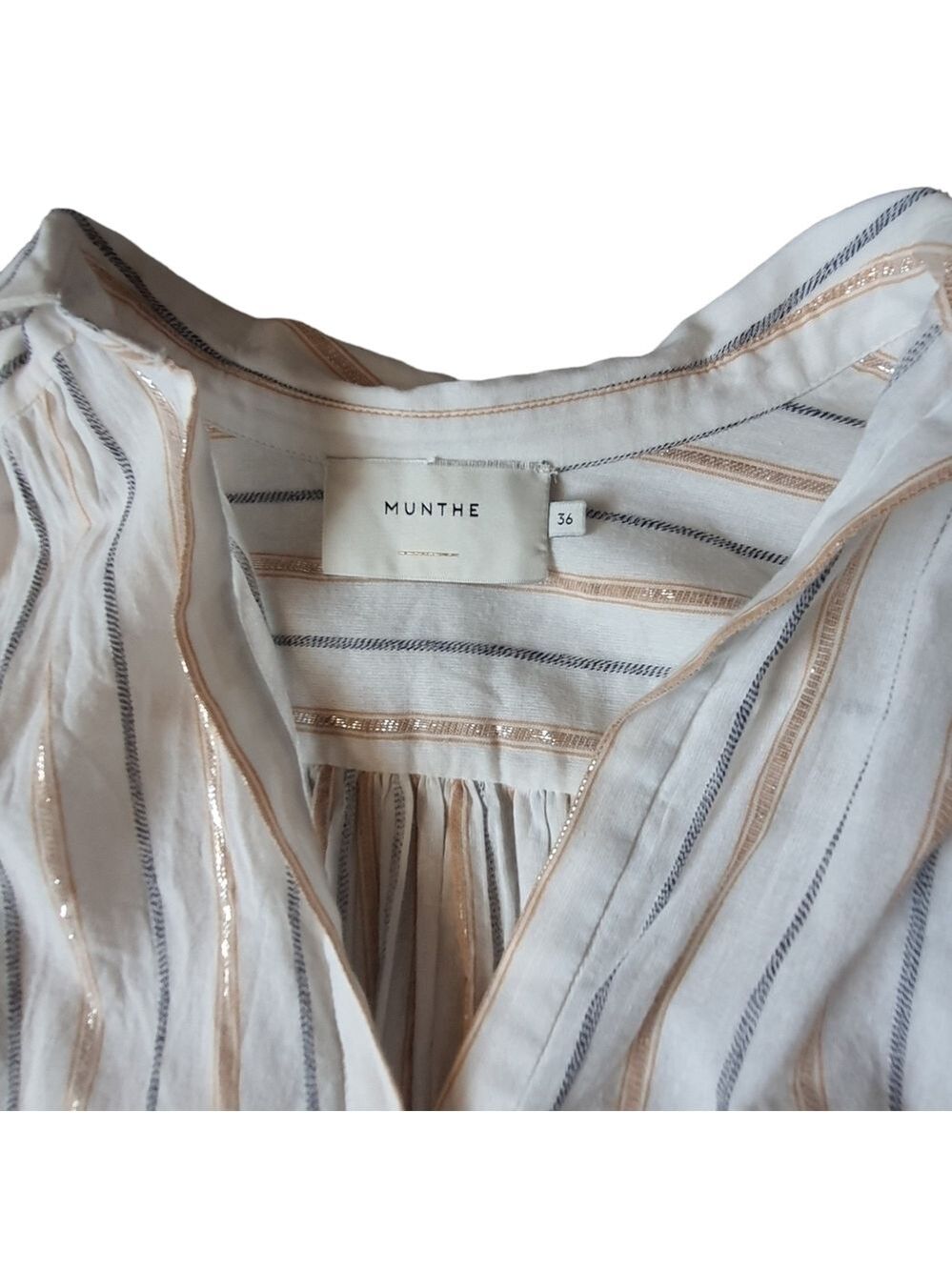 Munthe Long Sleeve Cotton Tshirt Dress Pullover Neutral Cream Metallic - Picture 7 of 14